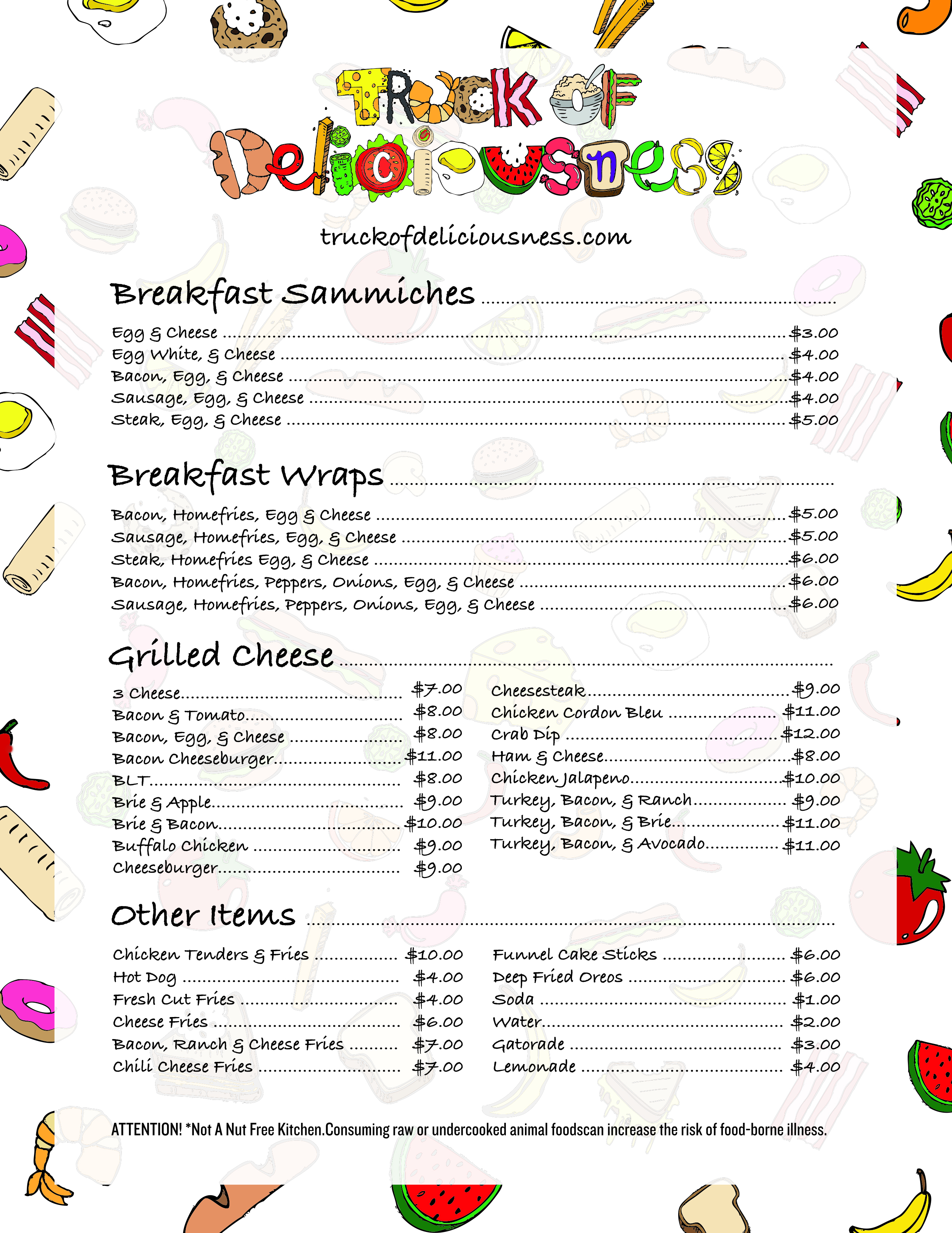 Truck of Deliciousness Menu